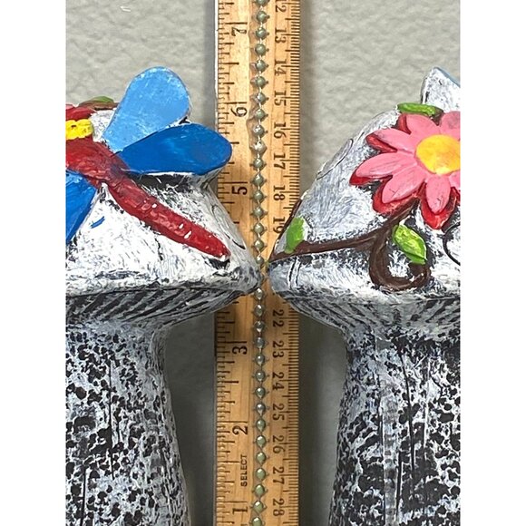 Mushroom Figurine Garden Statue Hand Painted  Set of 2 Dragonfly Flowers Figurin - Picture 2 of 6
